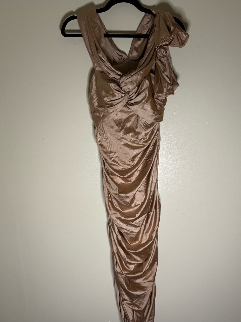 Popilush Bodycon Shapewear Asymmetric One-Shoulder Ruched Dress in Taupe